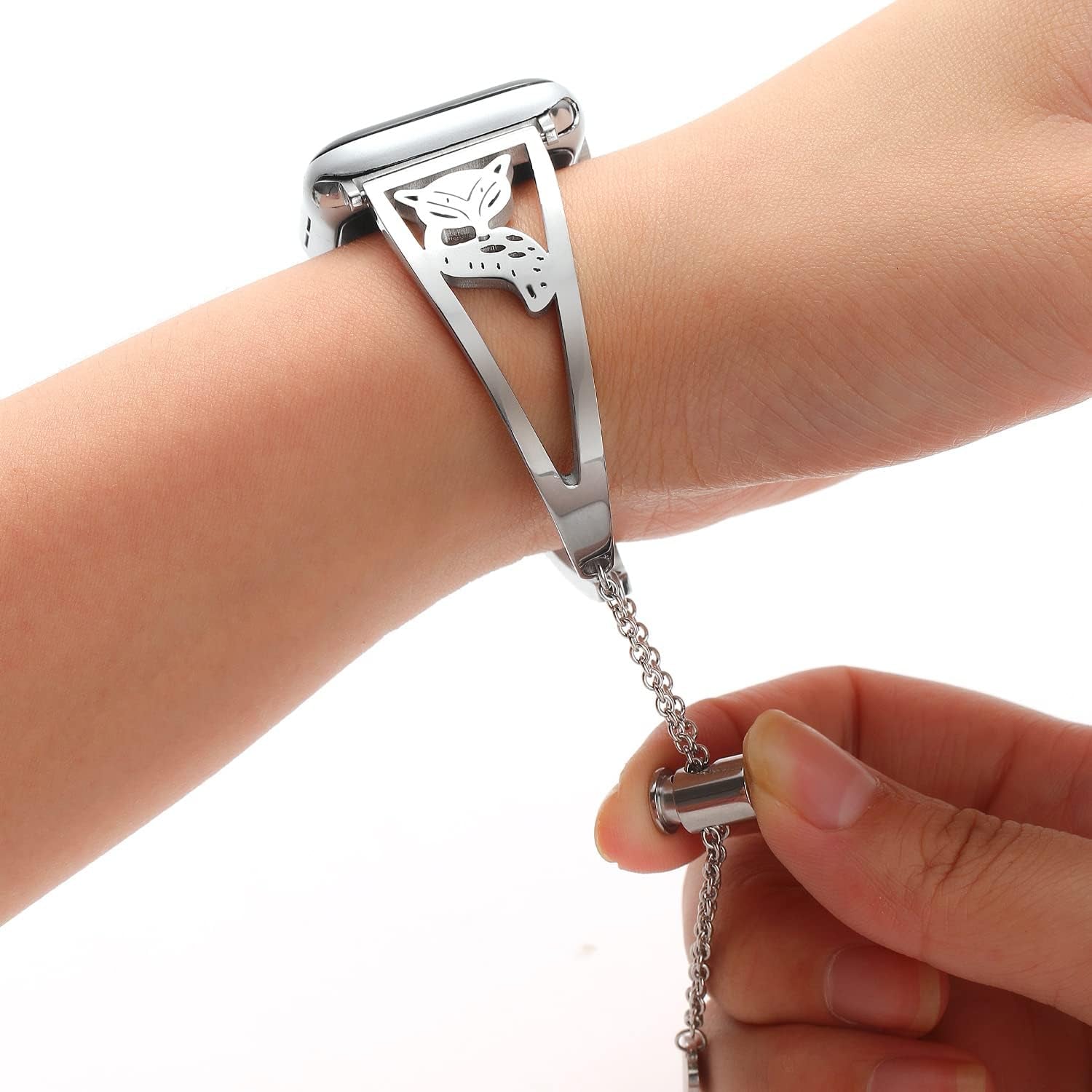 Bling Band Compatible with Apple Watch 38Mm 40Mm 41Mm 42Mm 44Mm 45Mm Iwatch SE Series 7/6/5/4/3/2/1,Cute Fox Stainless Steel Bands Dressy Jewelry Diamond Unicorn Bracelet Bangle Wristband Women.