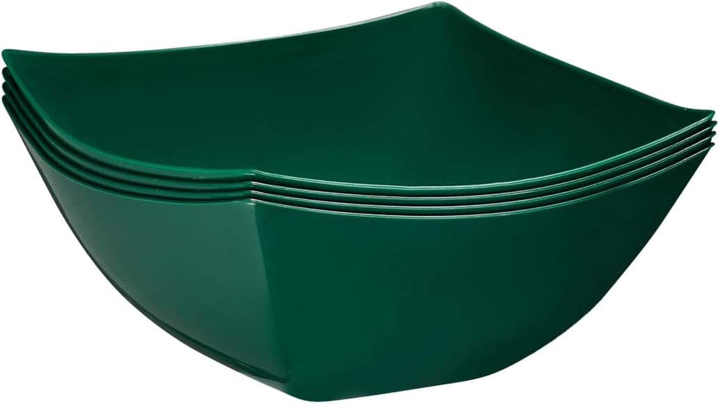 Disposable Square Serving Bowls, Party Snack or Salad Bowl, Plastic 2 Green & 2 Red 32 Ounce Pack of 4 32 OUNCE