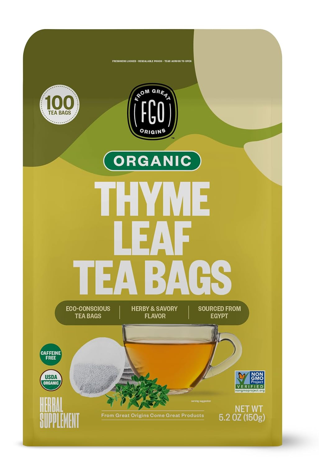 Organic Tulsi Holy Basil Tea, 100 Count, Eco-Conscious Herbal Tea Bags, Resealable Bag, Caffeine Free, Packaging May Vary (Pack of 1) TLBH