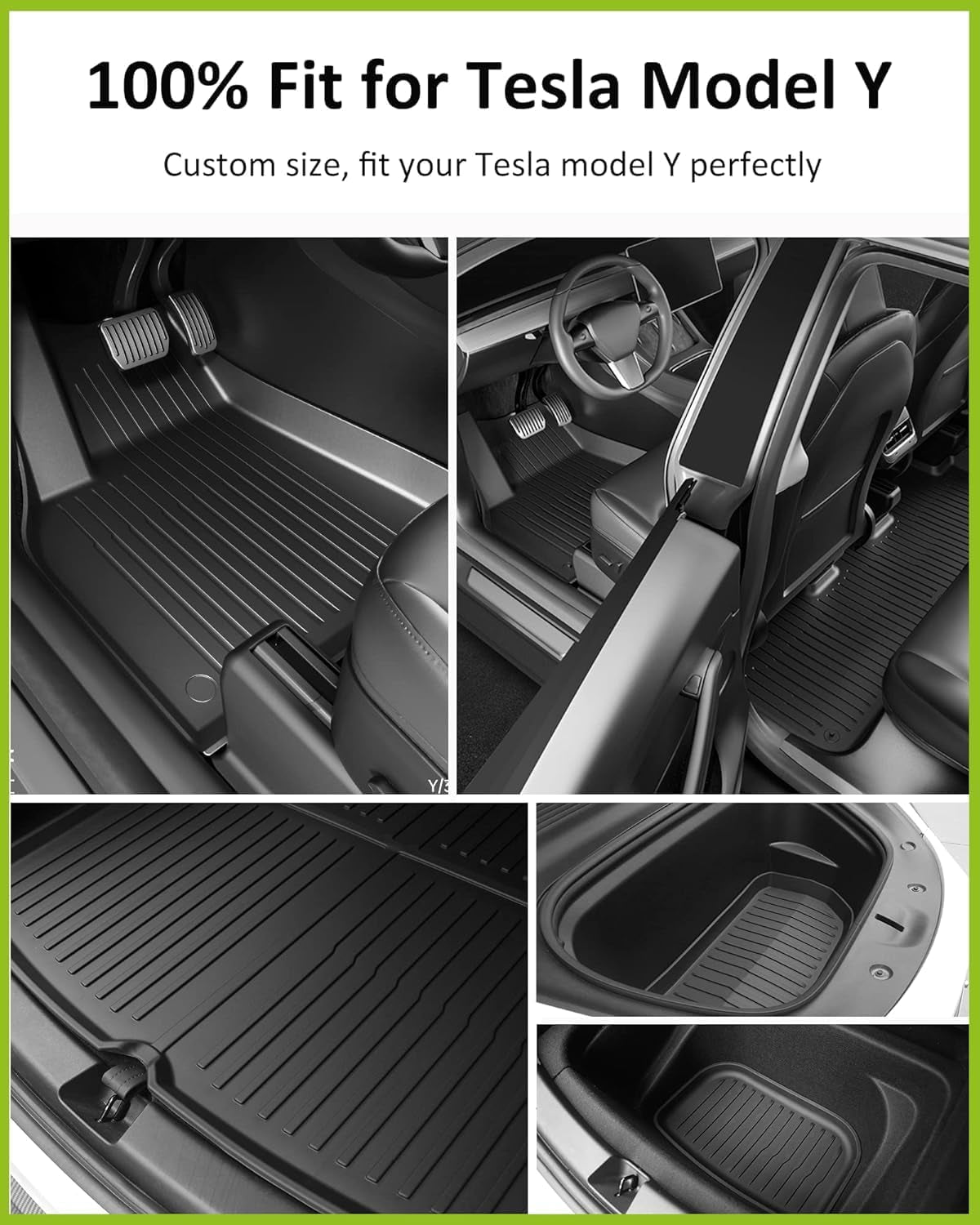 Tesla Model Y Floor Mats for 2025 2024 2023 2022 2021,  9PCS All Weather Full Set Cargo Liners Accessories, 3D TPE Odorless Floor Mat Trunk Frunk Rear Well Mats Custom for 5-Seater