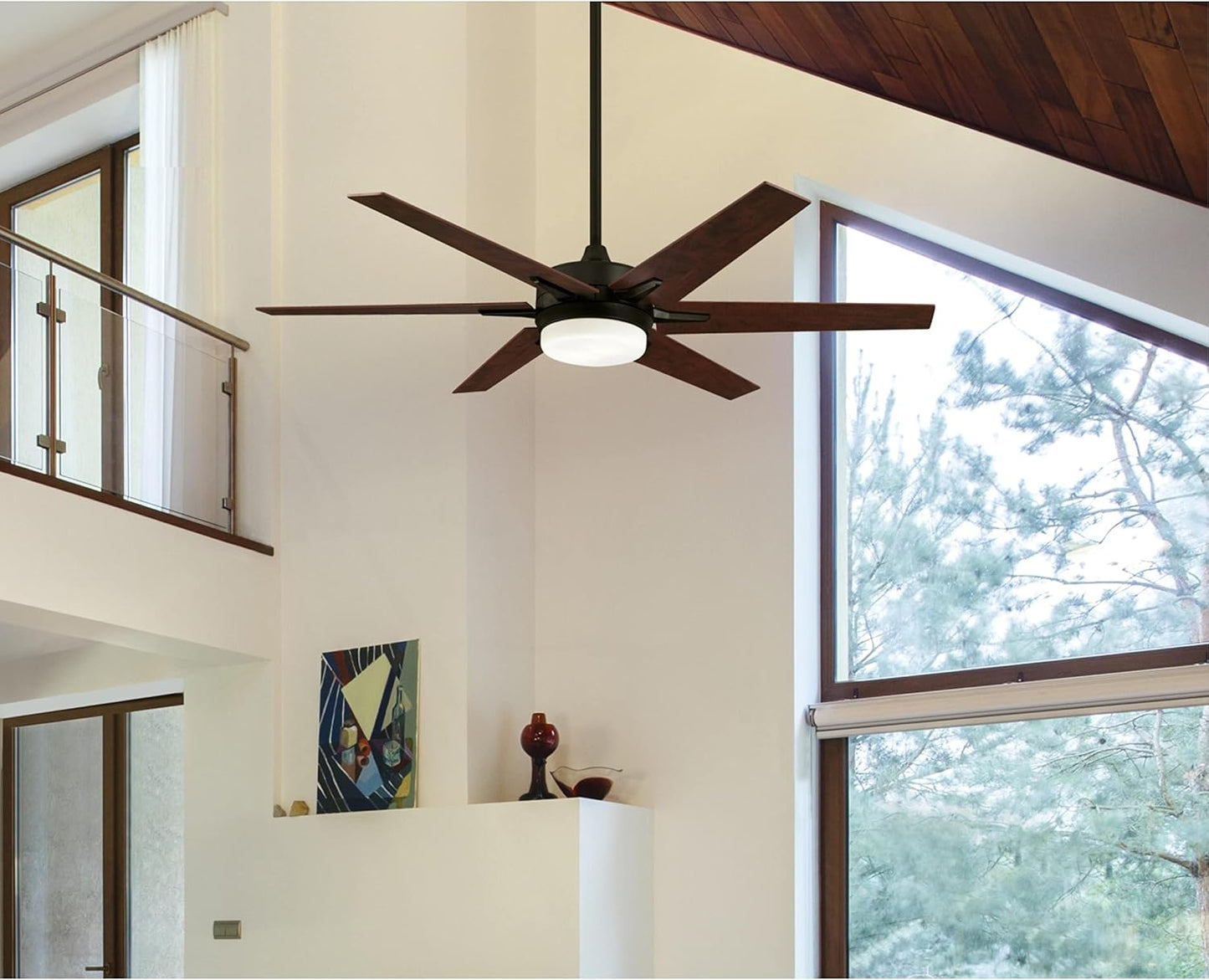 74002B00 Transitional Cayuga, Smart Wifi Ceiling Fan Compatible with Amazon Alexa and Google Home with LED Light, Remote Control, 60 Inch, Black-Bronze Finish, Frosted Opal Glass