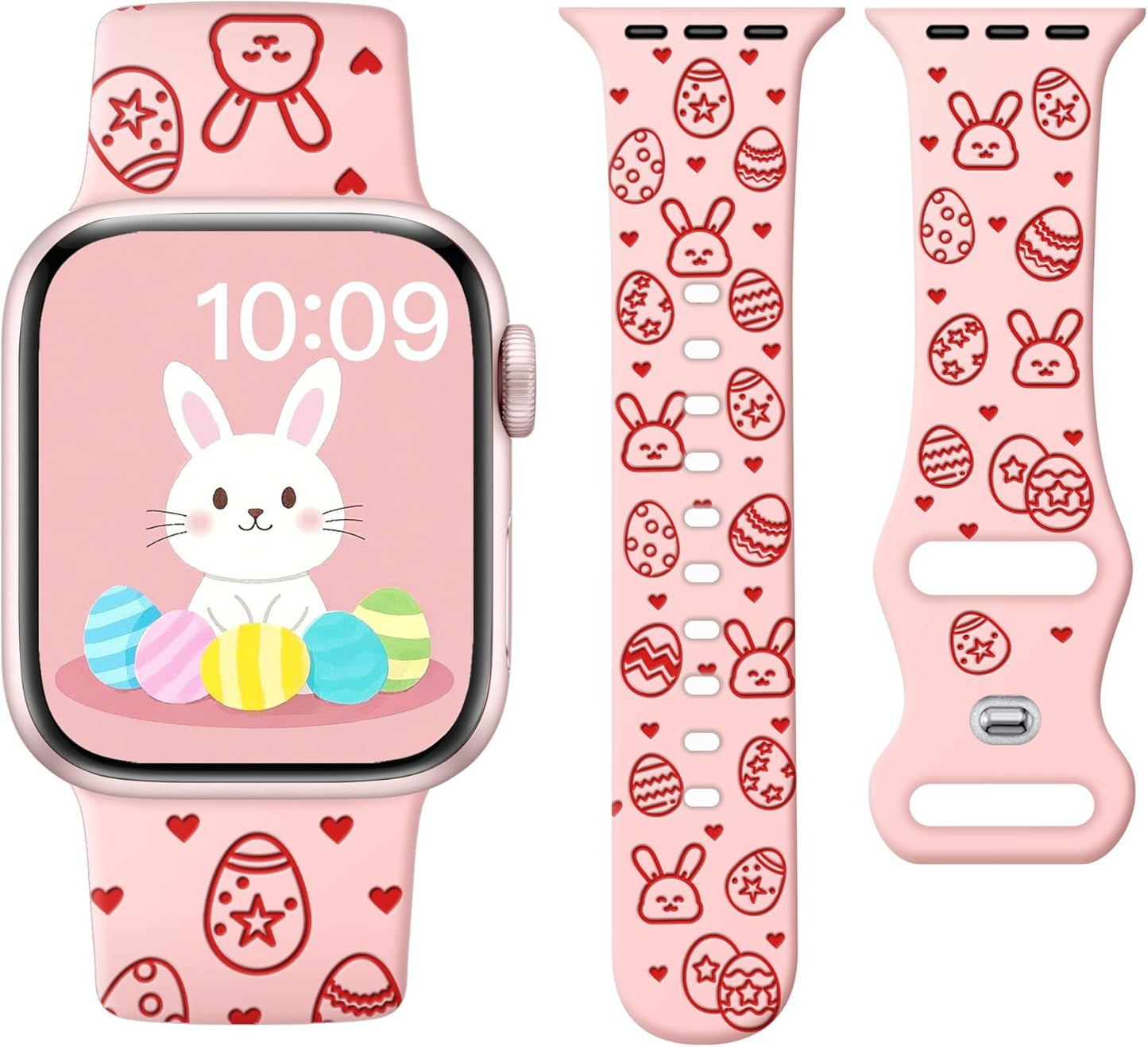 Easter Apple Watch Bands for Women Men 41Mm 42Mm 44Mm 45Mm 46Mm 49Mm 38Mm 40Mm,Soft Silicone Holiday Strap Easter Apple Watch Band for Apple Watch Series 10 9 SE 8 7 6 5 4 3 2 1 Ultra 2 1-Easter Rabbits & Eggs