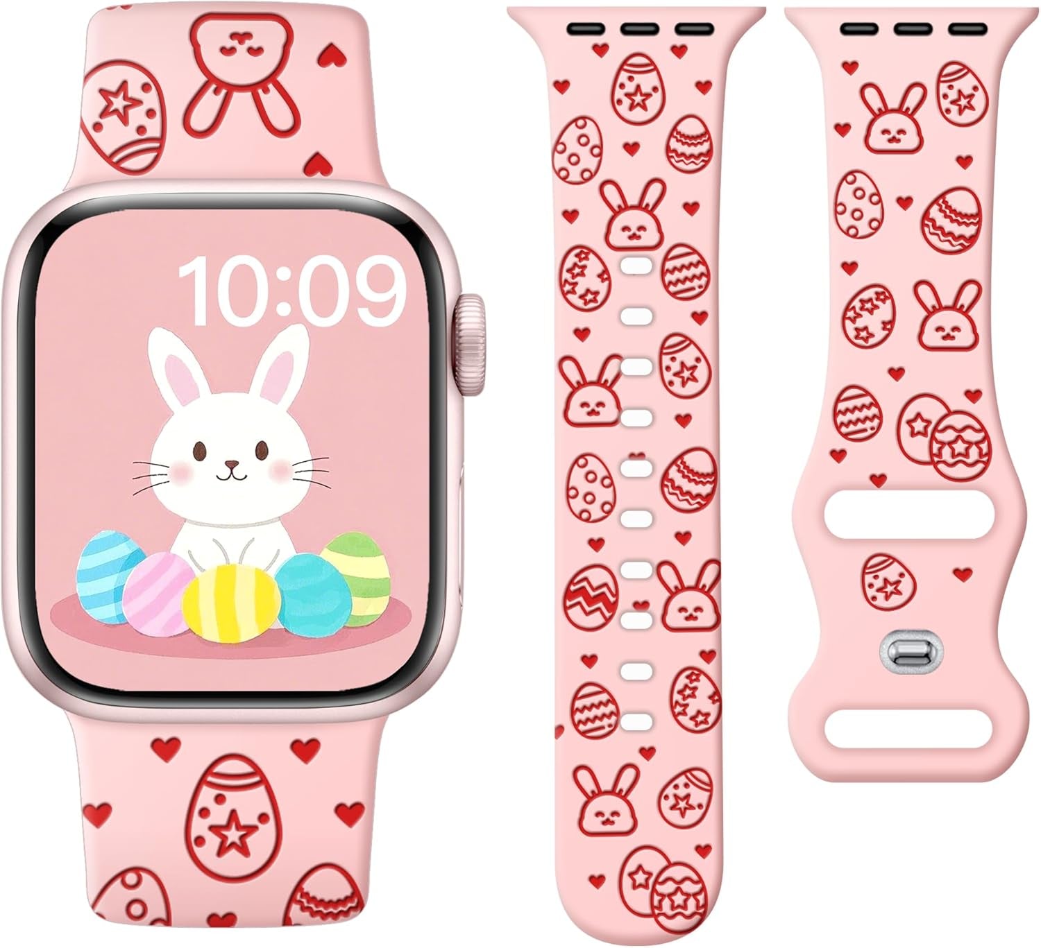 Easter Apple Watch Bands for Women Men 41Mm 42Mm 44Mm 45Mm 46Mm 49Mm 38Mm 40Mm,Soft Silicone Holiday Strap Easter Apple Watch Band for Apple Watch Series 10 9 SE 8 7 6 5 4 3 2 1 Ultra 2 1-Easter Rabbits & Eggs