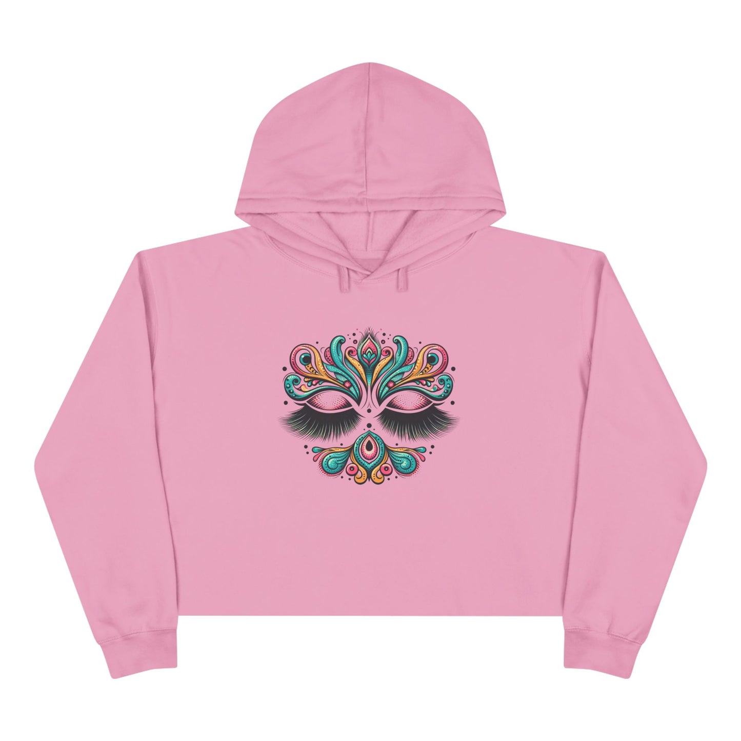 Lashes Boho Chic Crop Hoodie with Vibrant Peacock Design - Perfect for Festivals and Everyday Wear