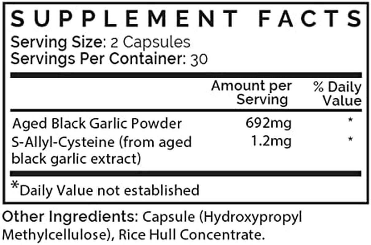 Aged Black Garlic Capsules - Garlic Pills - Less Odor - 60 Capsules - Allium Sativum Supplement - More Effective than Allicin TLBH