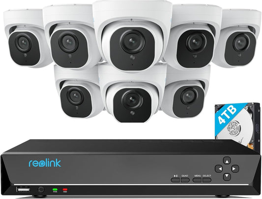 4K Security Camera System Wired, 8Pcs H.265 Dome 4K Poe Cameras for Home Security Outdoors, Smart Person Vehicle Detection, 16CH NVR with 4TB HDD for 24-7 Recording, RLK16-800D8