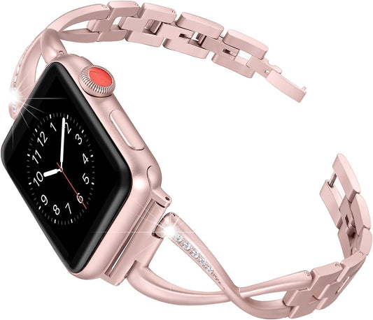 Bands Compatible with Apple Watch Band 38Mm 40Mm 41Mm 42Mm 44Mm 45Mm Iwatch SE Series 9/8/7/6/5/4/3/2/1 Women Dressy Jewelry Stainless Steel Accessories Wristband Strap
