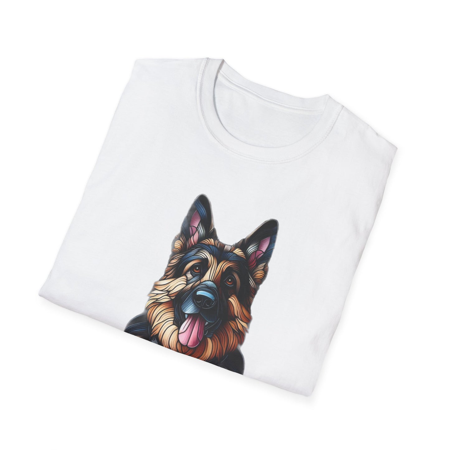 German Shepherd Stained Glass Unisex Softstyle T-Shirt