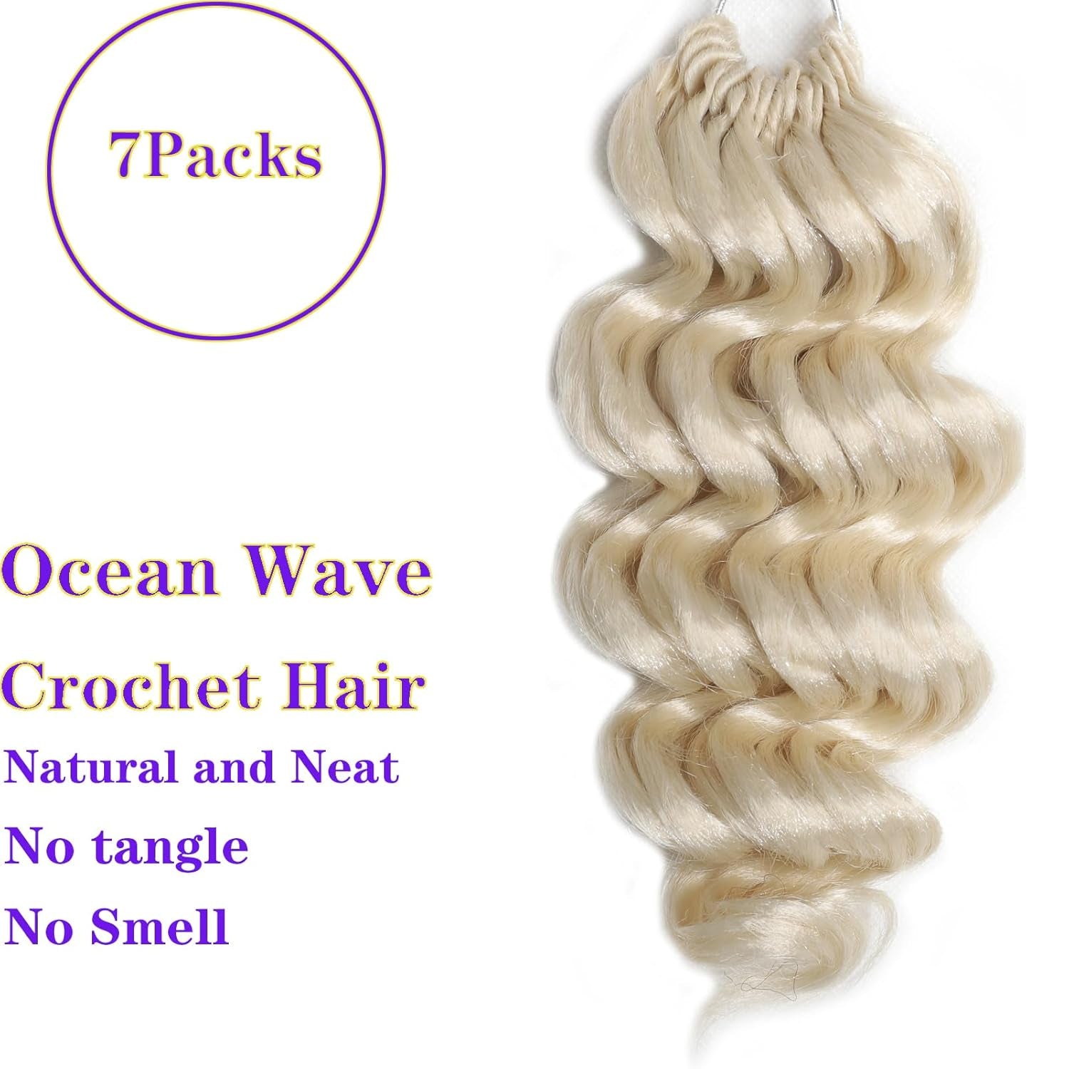 9 Inch Ocean Wave Crochet Hair Blonde 7 Packs Deep Wave Crochet Braids 126 Strands Wavy Curly Braiding Hair Pre Looped Crochet Hair Extensions for Women