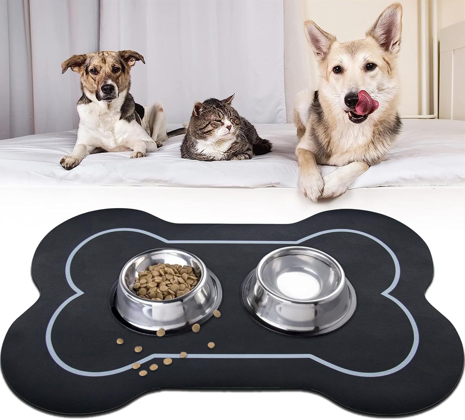 Dog Bowl Mat and Dog Feeding Mat, Dog Mat for Water Bowl, Absorbent Non-Slip Pet Water Bowl Mat Quick Drying Dog Food Mat Cat Matt for Food and Water(Brown+24.2X16.9In+Rectangular)