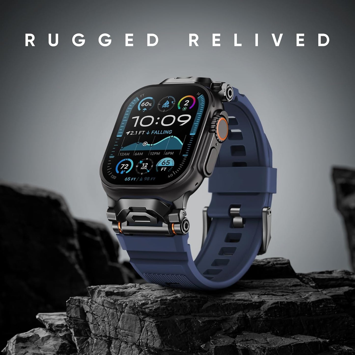 Rugged Bands Compatible for Apple Watch Ultra 2/Ultra Band 49Mm 46Mm 45Mm 44Mm 42Mm, Silicone Sport Strap with Durable Stainless Steel Connector for Iwatch Series 10 9 8 7 6 5 4 3 SE