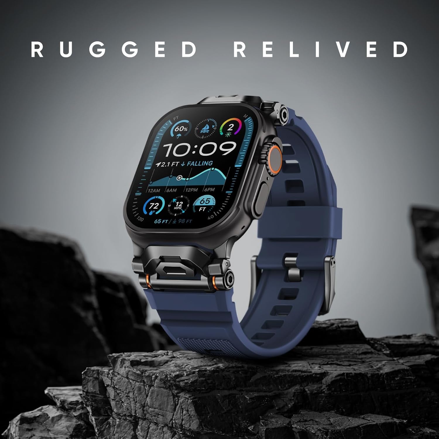 Rugged Bands Compatible for Apple Watch Ultra 2/Ultra Band 49Mm 46Mm 45Mm 44Mm 42Mm, Silicone Sport Strap with Durable Stainless Steel Connector for Iwatch Series 10 9 8 7 6 5 4 3 SE