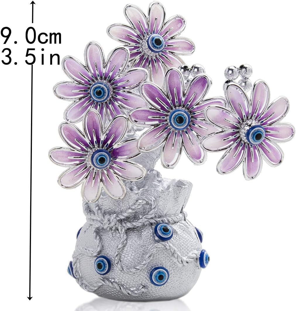 Turkish Blue Evil Eye Pink Flowers Money Fortune Tree with Lucky Bag Vase Protection Good Luck Gift