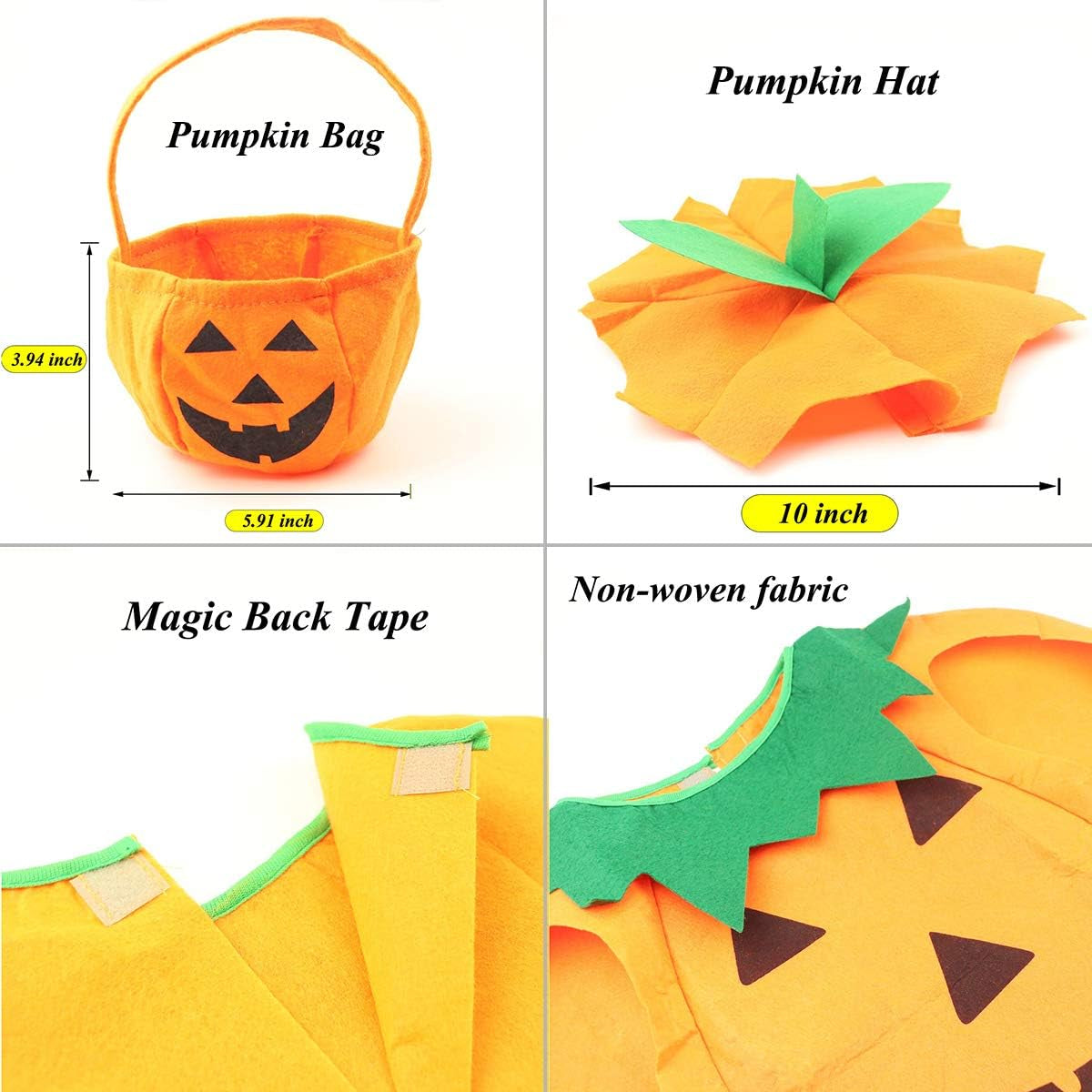 Adult Pumpkin Costume,3Pcs Halloween Unisex Pumpkin Cosplay Party Clothes with a Hat,A Bag