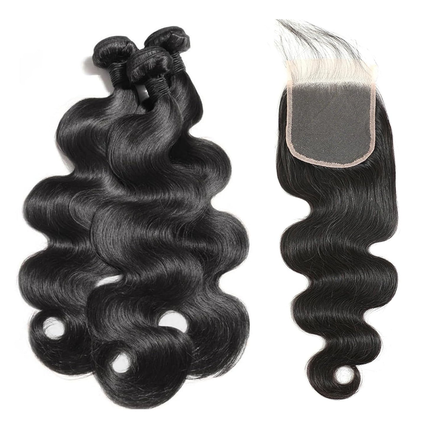 Body Wave Bundles with Closure 100% Brazilian Virgin Human Hair Bundles with Closure 12A Unprocessed Body Wave Weave 3 Bundles Human Hair with Closure 4X4 HD Lace Natural Black (18 20 22+16)