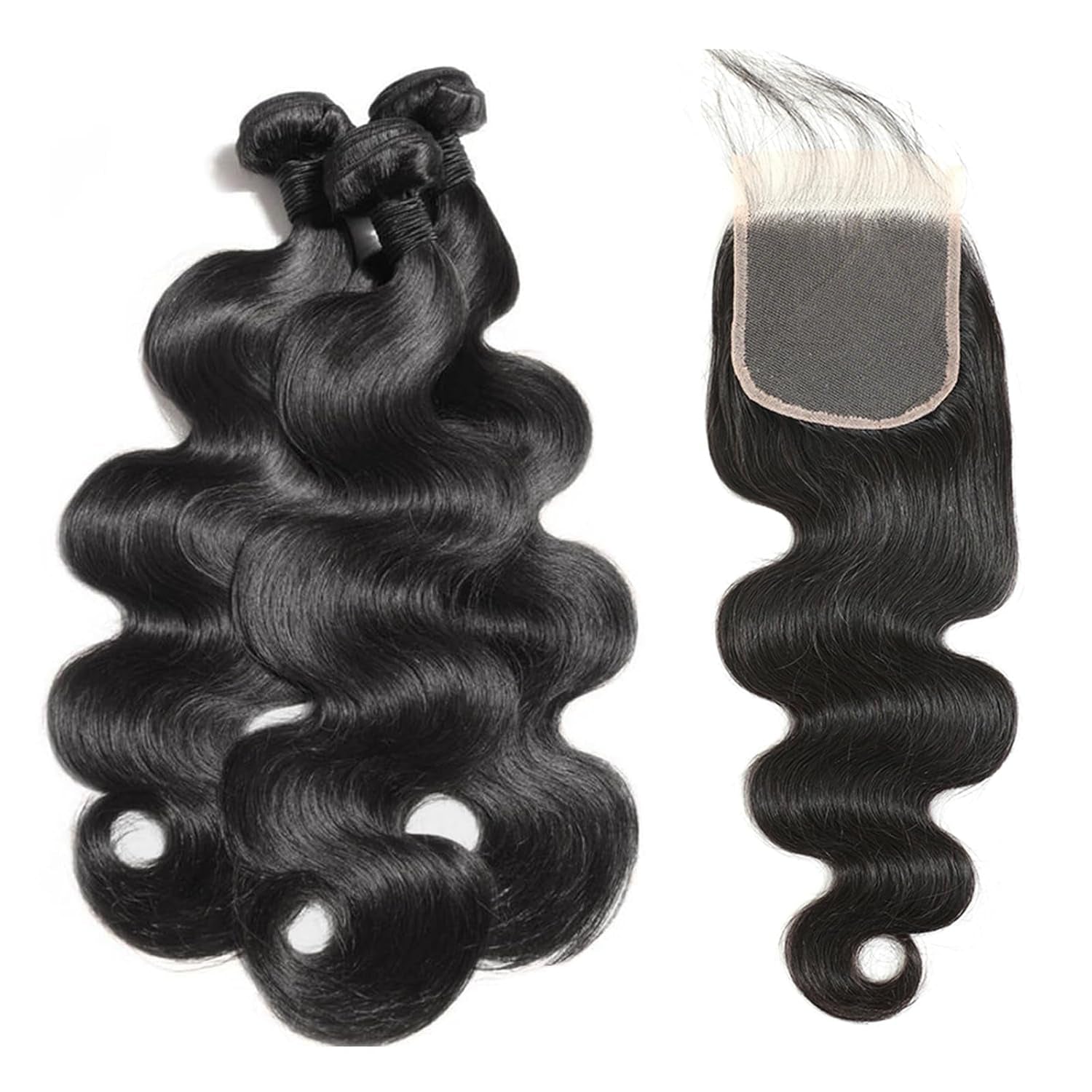 Body Wave Bundles with Closure 100% Brazilian Virgin Human Hair Bundles with Closure 12A Unprocessed Body Wave Weave 3 Bundles Human Hair with Closure 4X4 HD Lace Natural Black (18 20 22+16)