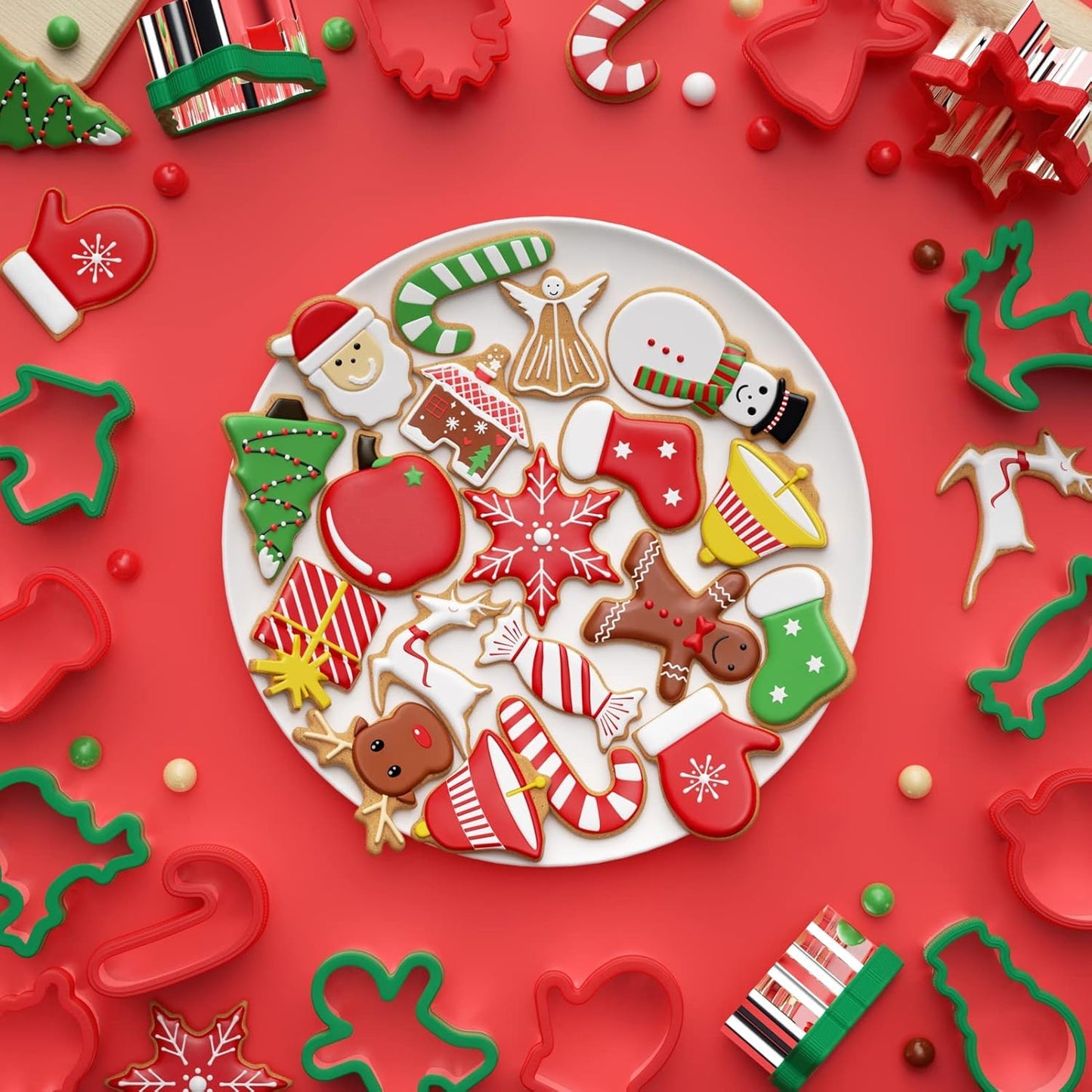 Christmas Cookie Cutters Set 16 Pieces, Holiday Cookie Cutters with Comfort Grip, Stainless Steel Baking Cutters Christmas Shapes for Xmas, Gingerbread Man, Snowflakes, Christmas Tree, Santa, Etc