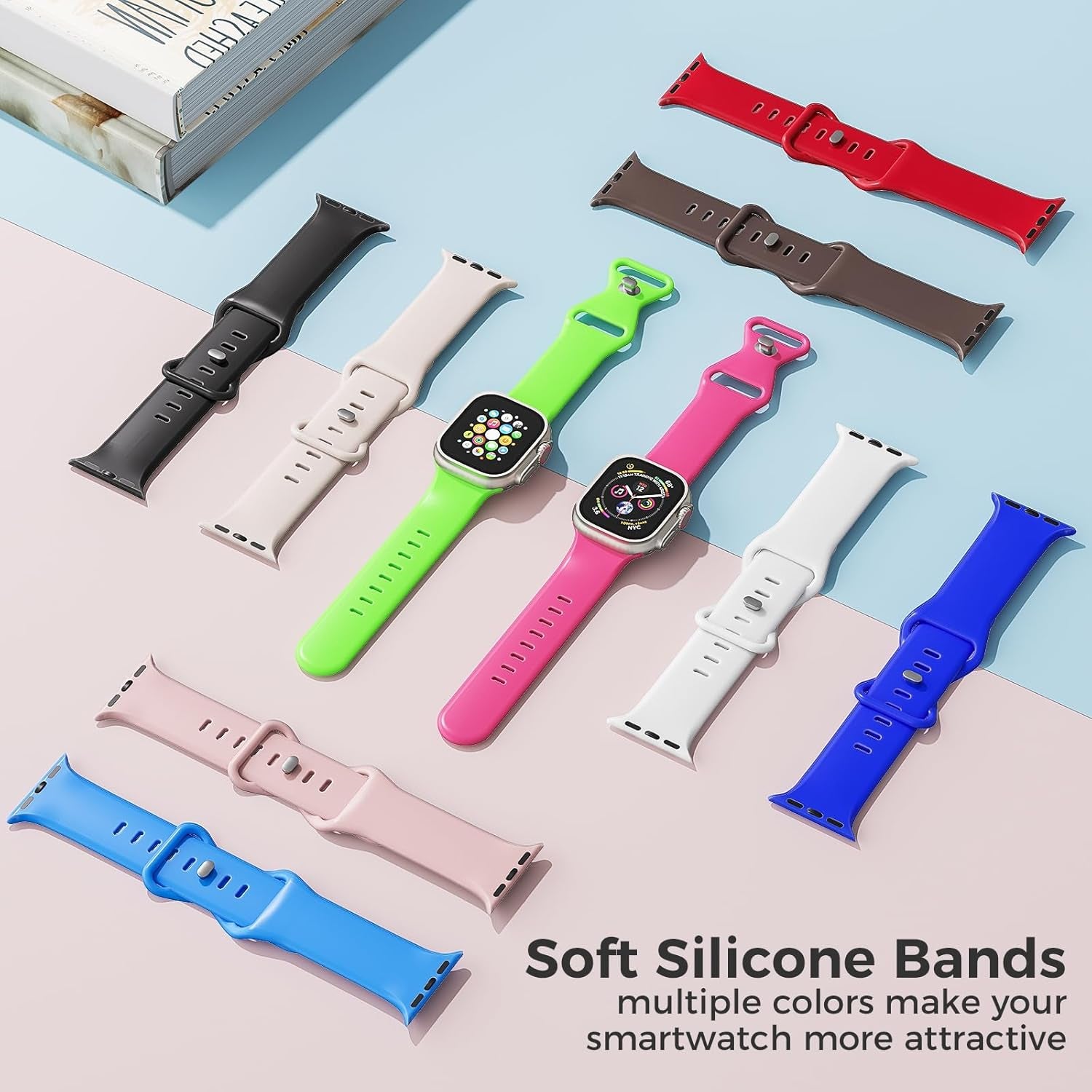 Silicone Band Compatible with Apple Watch Band 38Mm 40Mm 41Mm 42Mm 44Mm 45Mm 49Mm, Soft Silicone Sport Bands Replacement Strap for Apple Watch Ultra 2 Ultra SE Series 9 8 7 6 5 4 3 2 1 for Women Men