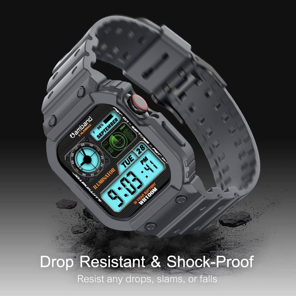 Compatible for Apple Watch Band 45Mm 44Mm 42Mm with Bumper Case, Rugged Men Bands for Iwatch SE SE 2 Series 9 8 7 6 5 4 3 2 1, Sport Military Protector Drop-Proof Shockproof Space Gray