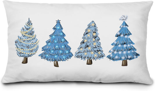 Blue Christmas Decorations,Coastal Christmas Decor Blue Christmas Tree Pillow Covers 12X20,Christmas Decor,Christmas Trees Xmas Pillow Cases Cushion Covers,Blue Christmas Tree Pillow Covers