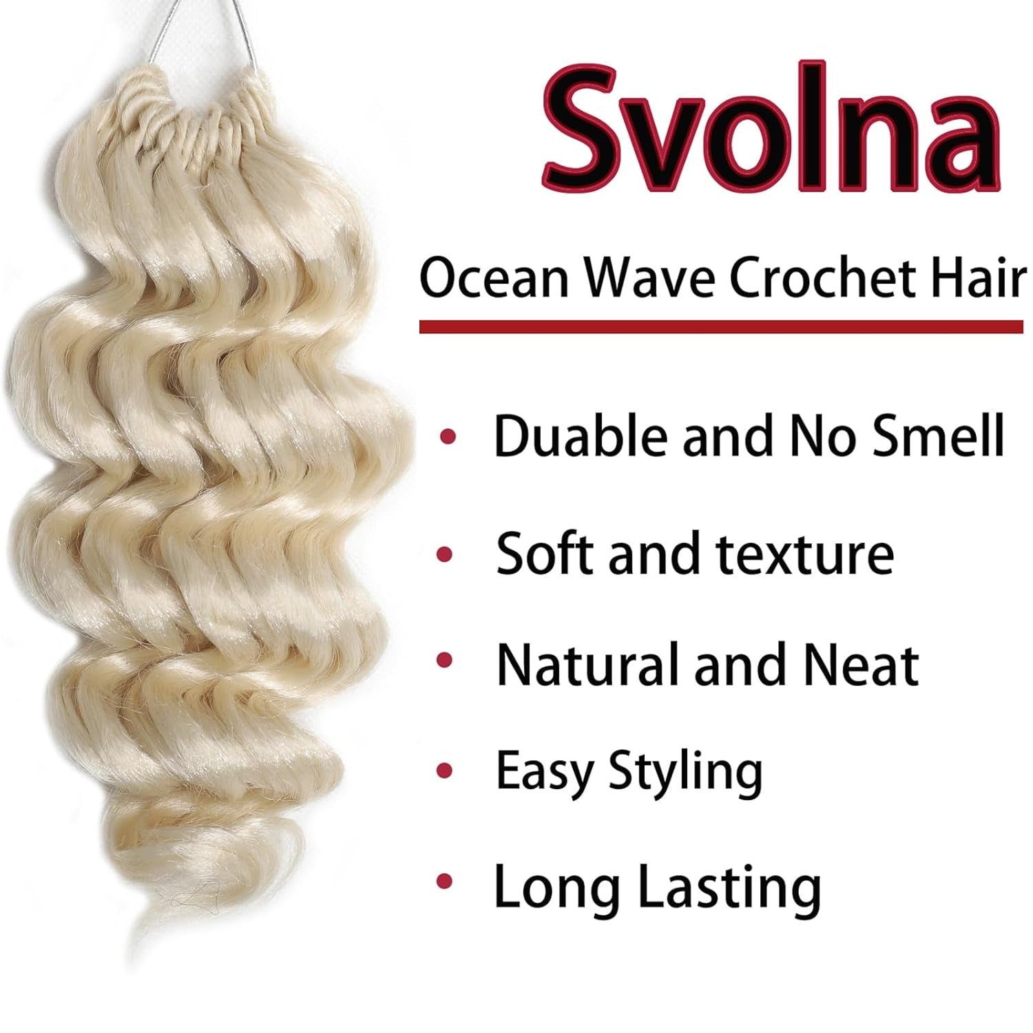 9 Inch Ocean Wave Crochet Hair Blonde 7 Packs Deep Wave Crochet Braids 126 Strands Wavy Curly Braiding Hair Pre Looped Crochet Hair Extensions for Women