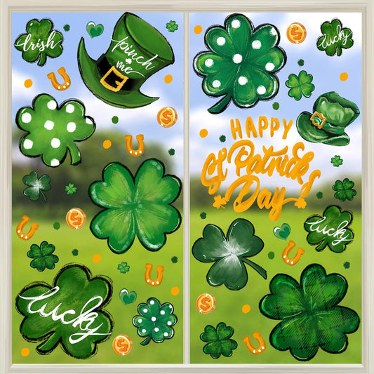 6 Sheets St. Patrick'S Day Window Clings, Extra Large Good Luck Shamrock Window Decals Stickers for St. Patrick'S Day Glass Home Decor and Spring Window Decoration