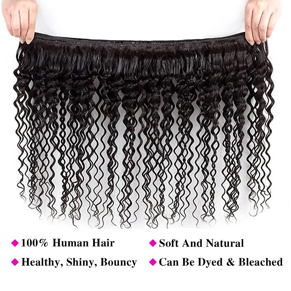 12A Deep Wave Bundles Human Hair 20 22 24Inch Brazilian Deep Wave Curly 3 Bundles Human Hair Bundles 100% Unprocessed Virgin Wet and Wavy Bundles Double Weft Deep Wave Hair Bundles Natural Black