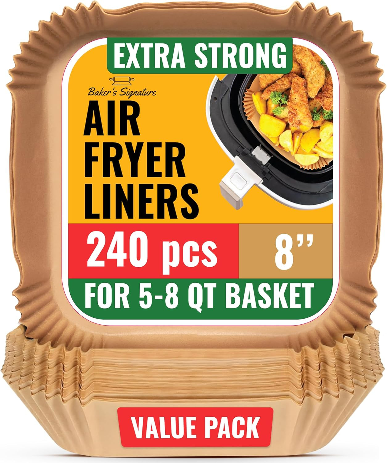 Air Fryer Paper Liners, 125Pcs Air Fryer Disposable Liners, Non-Stick and Oil Proof for Easy Cleanup, 8” Square for 5-8 Qt Basket by