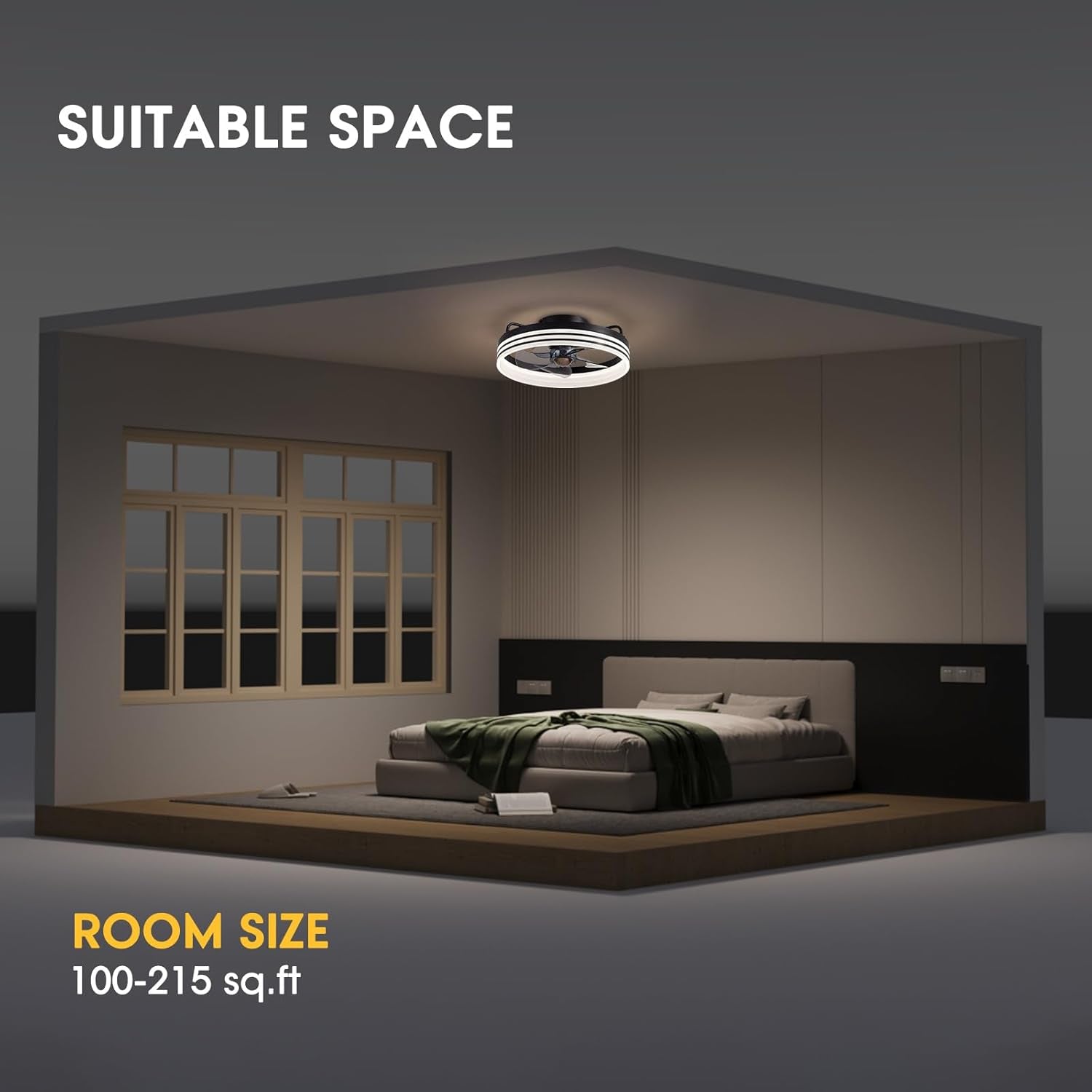 Ceiling Fans with Lights and Remote, Low Profile Ceiling Fan with Stepless Dimming Lighting, 6 Wind Speeds, 15.7 Inch Flush Mount Ceiling Fan for Bedroom