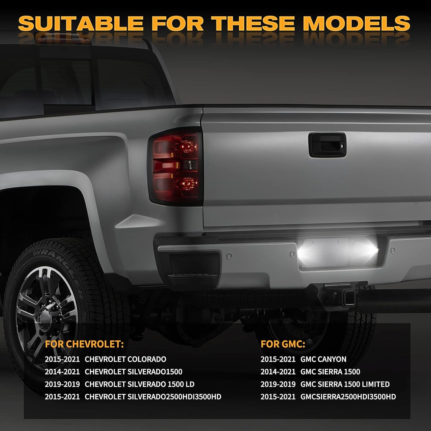 LED License Plate Light Compatible with 2014 2015 2016 2017 2018 2019 2020 2021 2022 Chevy Silverado GMC Sierra 1500 2500HD 3500HD 2015-2021 Colorado Canyon Pickup Truck 6000K, White