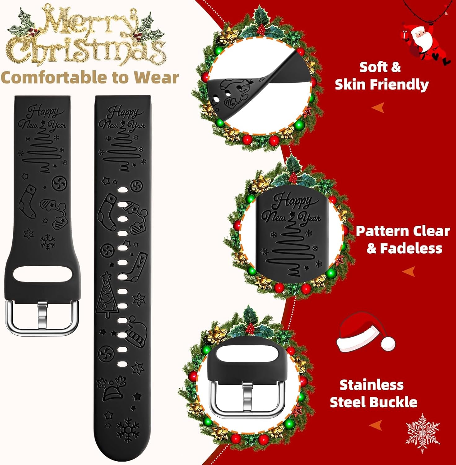 Floral Engraved Band Compatible with Samsung Galaxy Watch 7/6/5/4 Band 40Mm 44Mm/Watch 5 Pro 45Mm/Watch 6/4 Classic 43Mm 47Mm 42Mm 46Mm/Active 2 40Mm 44Mm, 20Mm Soft Silicone Band for Women