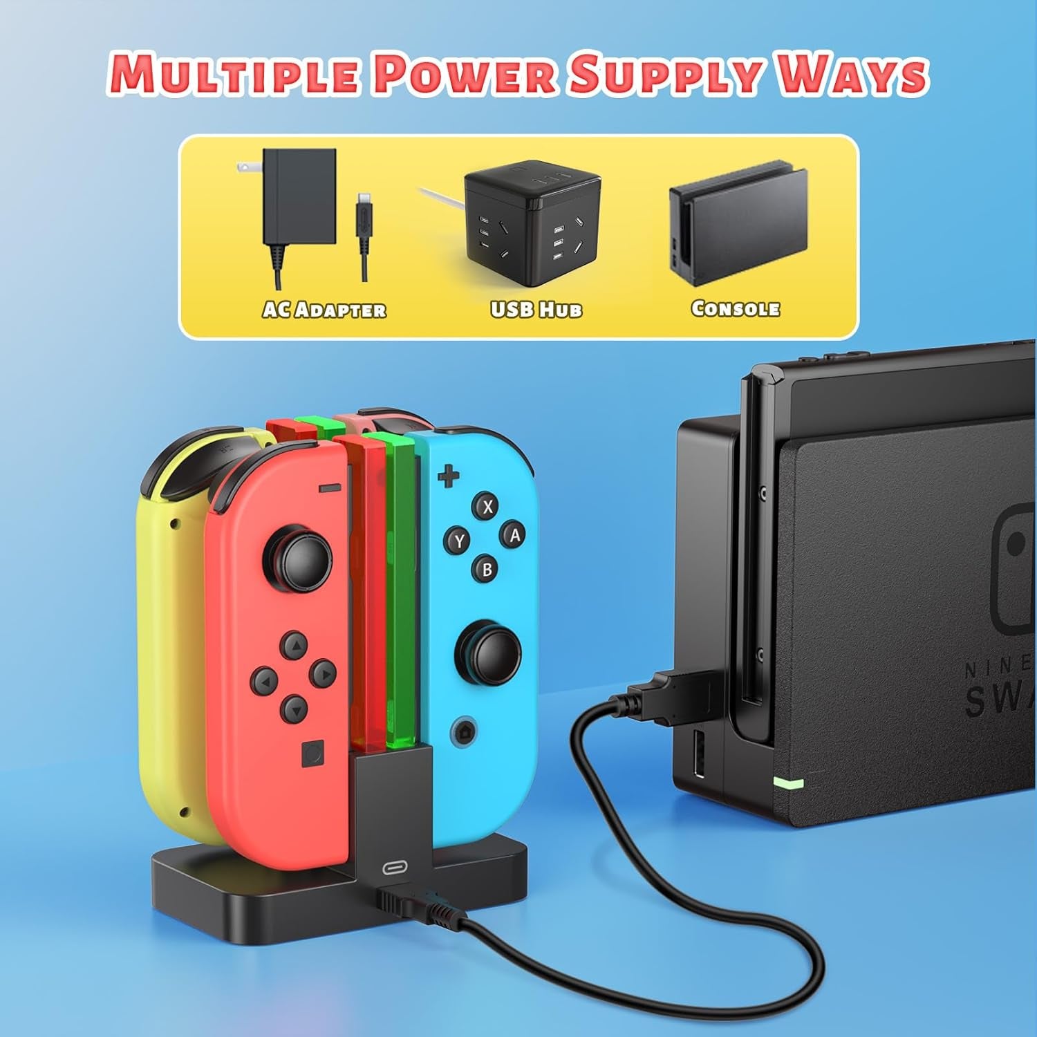 Charging Dock Compatible with Nintendo Switch for Joy Con & OLED Model Controller with Lamppost LED Indication, Charger Stand Station with Charging Cable