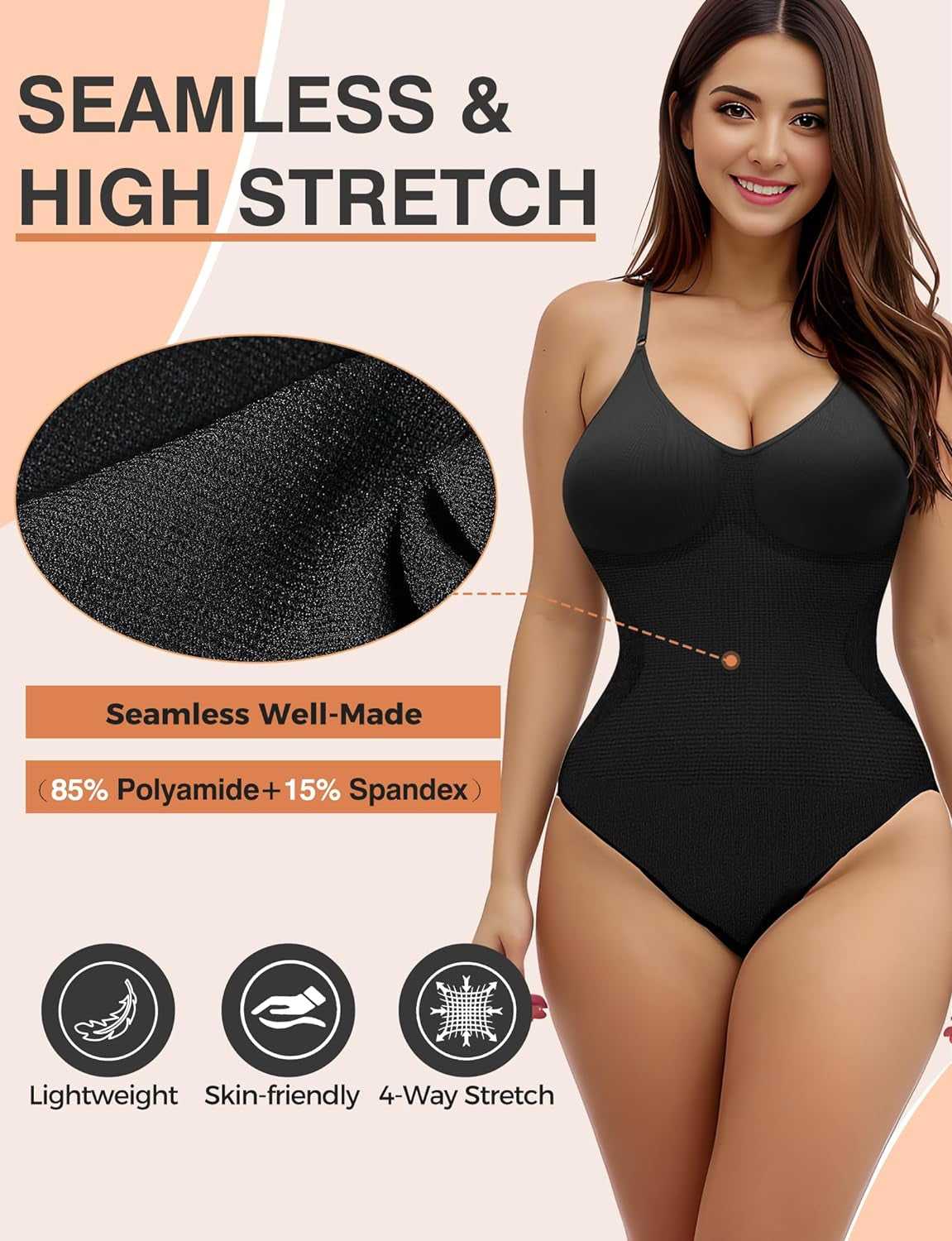 Bodysuits for Women, Seamless Shapewear Bodysuit Women, Ribbed Bodysuits for Women Tummy Control, V Neck Tank Top