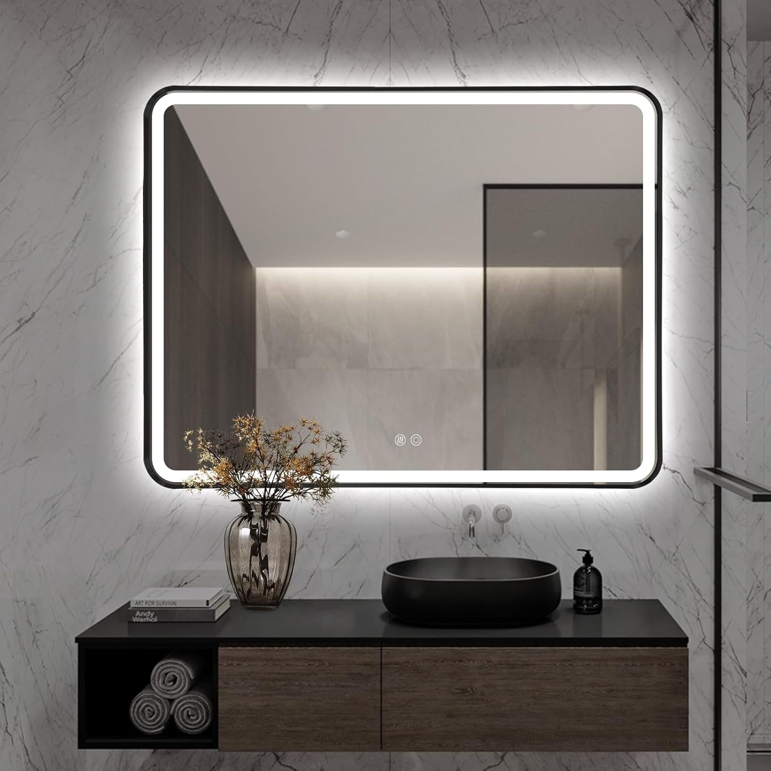 LED Bathroom Mirror, 36"X28" Rectangle Wall Mounted Vanity Mirrors with Metal Frame, anti Fog Dimmable Smart Mirror for Bathroom/Bedroom/Livingroom/Entryway, (Horizontal or Vertical),Gold
