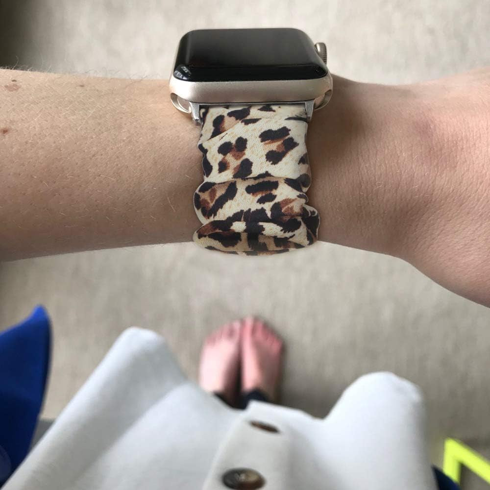 Compatible with Apple Watch Band 38Mm 40Mm 42Mm 44Mm Soft Floral Fabric Elastic Scrunchies Iwatch Bands for Apple Watch Series 6,SE,5,4,3,2,1 38Mm/40Mm Leopard L