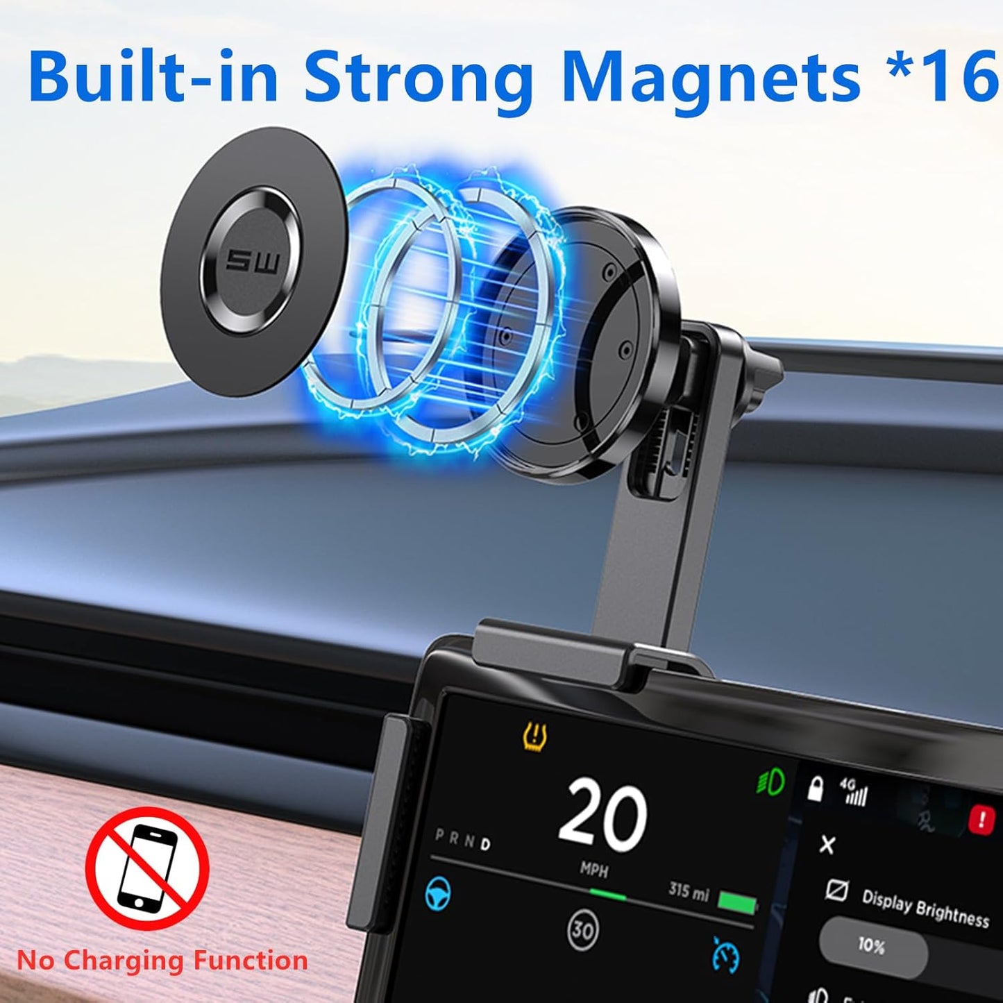 Tesla Phone Mount, Magsafe Strongest Magnet Power Magnetic Car Phone Holder Mount for Tesla 3/Y Accessories Fits for All Iphone & Android Phones - with Magnetic Ring