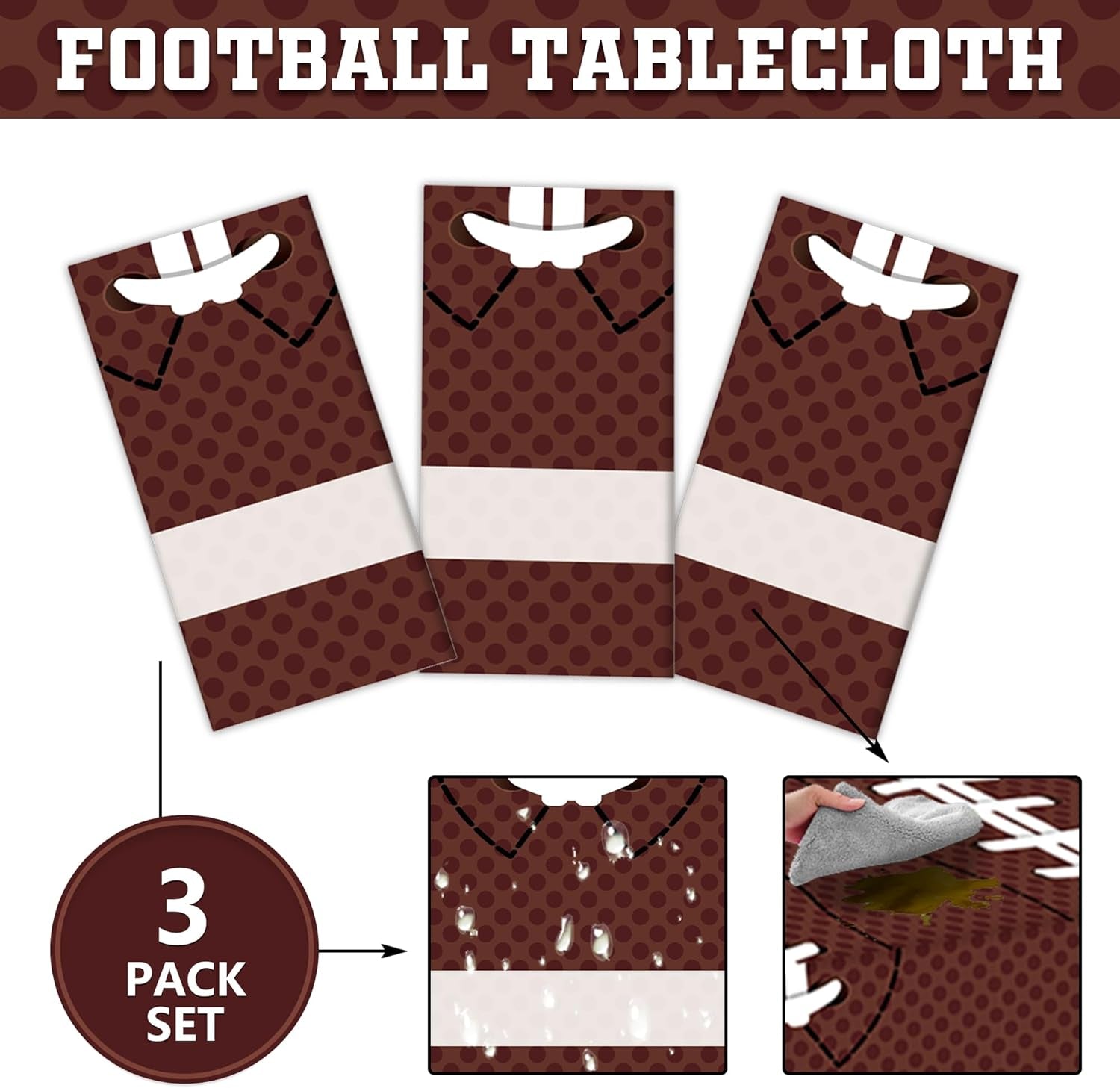 Football Party Decorations Disposable Tablecloth Plastic Touchdown Table Cover Perfect for Super Bowl Football Birthday Party Decorations and Gameday Tailgate Decorations 54 X 108Inch, 3 Pack