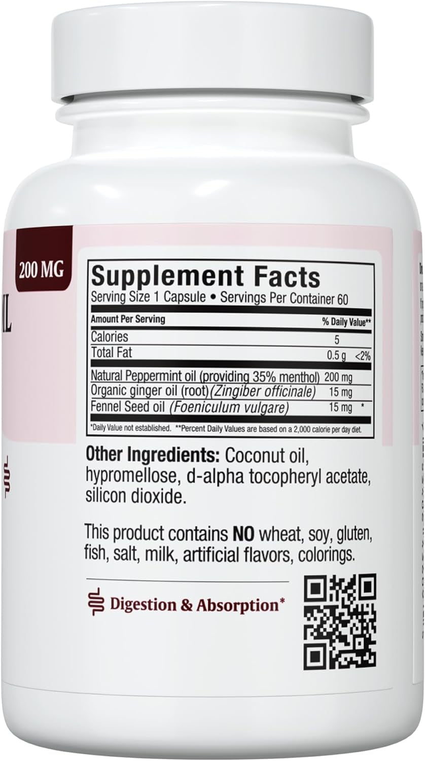 - Peppermint Oil with Ginger & Fennel Delayed Release Capsules - Digestion & Absorption Ingestible Dietary Supplement with Natural Essential Oil Ingredients - Digestive Health Support TLBH