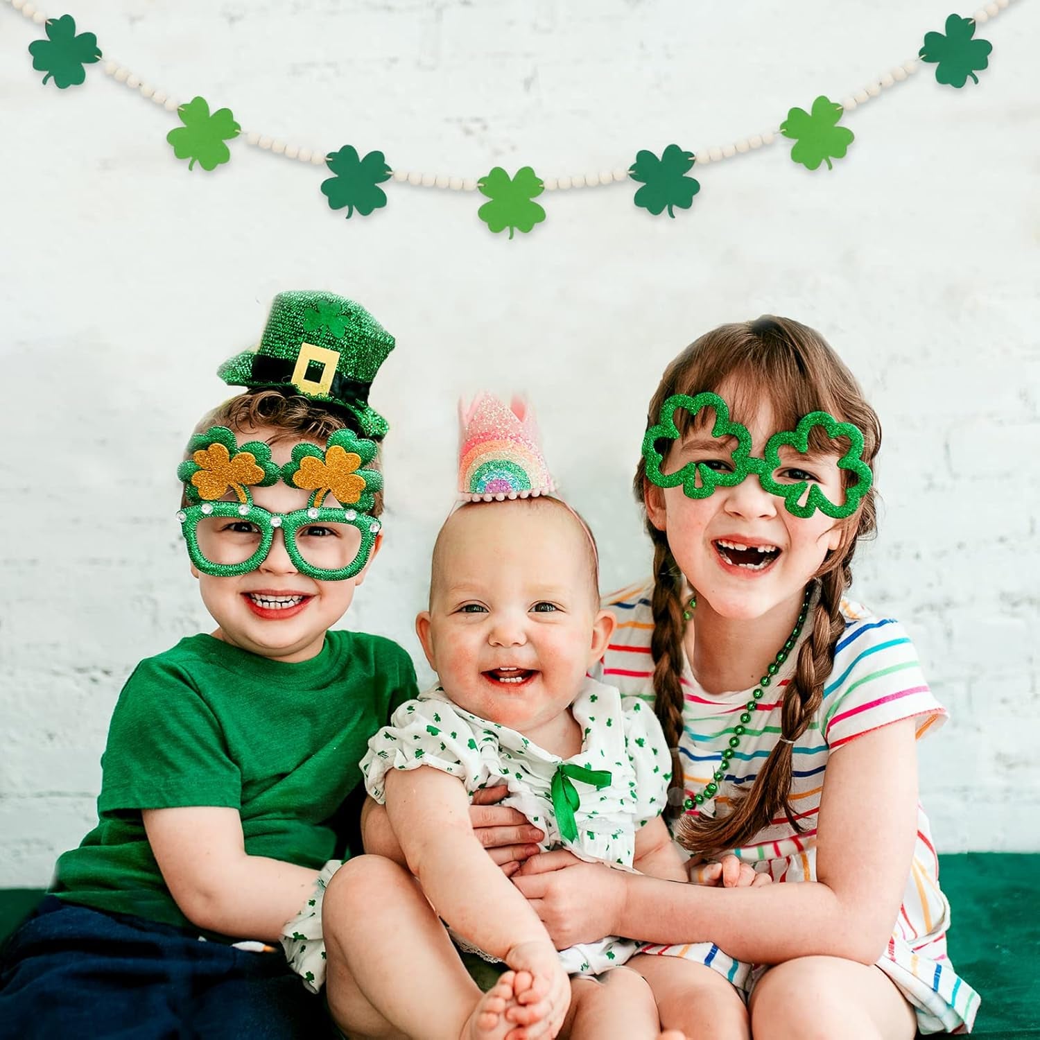 St. Patrick'S Day Decorations, Wood Bead Shamrock Garland for St. Patrick'S Day Decor, Lucky Felt Shamrock Garland for Mantel Wall Decor