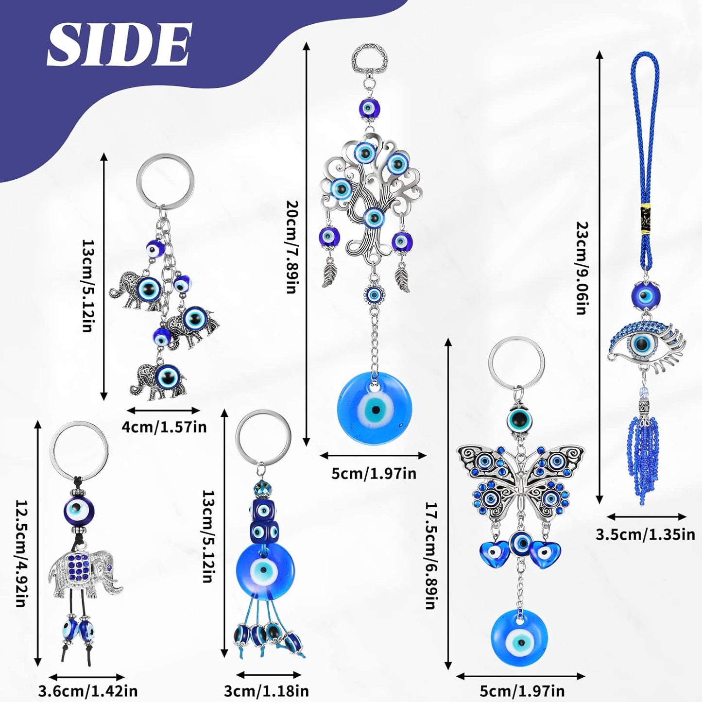 6 Pieces Lucky Evil Eye Car Hanging Ornament Blue Evil Eye with Butterfly Hanging Decoration Turkish Evil Eye with Elephant Amulet Life Tree Amulet Evil Eye Hanging Keychain for Car Home Protection
