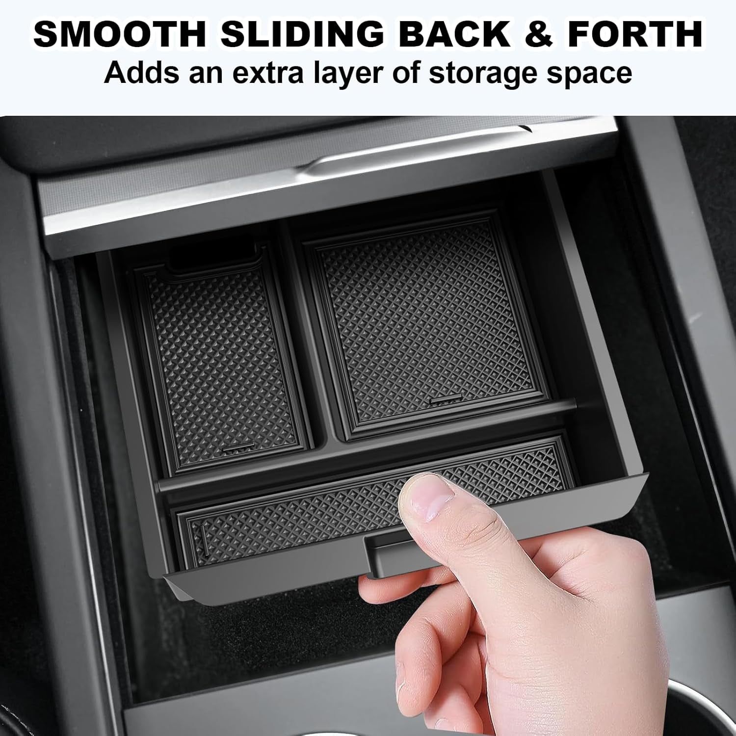 5PCS Upgraded Center Console Organizer for Tesla Model 3 Highland 2024 Accessories [Smooth Sliding] Armrest Organizer Tray Push Button Hidden Storage Box Cup Holder Webcam Cover, Black
