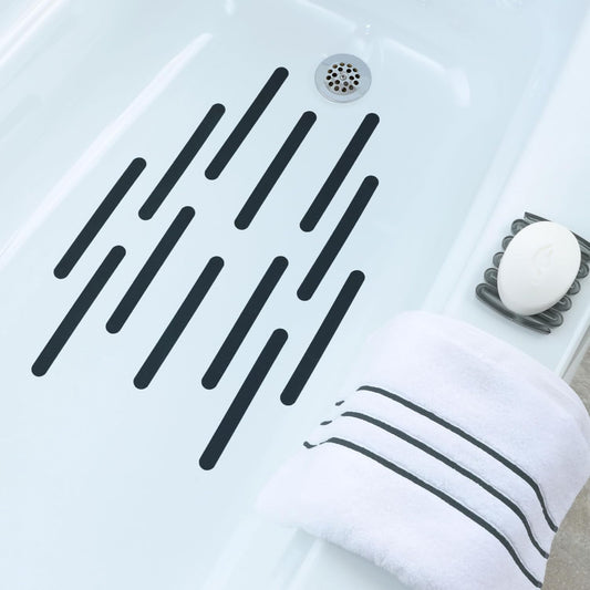 Microban-Infused Non-Slip Adhesive Safety Treads | Anti-Slip Bathroom Accessories - Bathtub, Shower, Pool, Boat, & Stair Tread Stickers | 7.5" X.75 Power Grip Strips (12, Black)