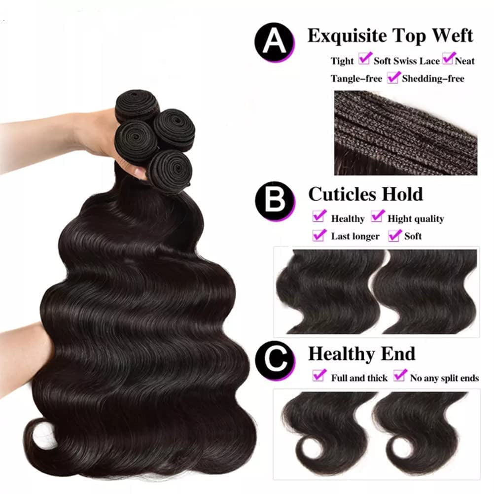 12A Human Hair Bundles Brazilian Body Wave Hair Bundles 18 20 22 24 Inch 100% Unprocessed Virgin Weave 4 Bundles Human Hair Body Wave Deals Natural Black