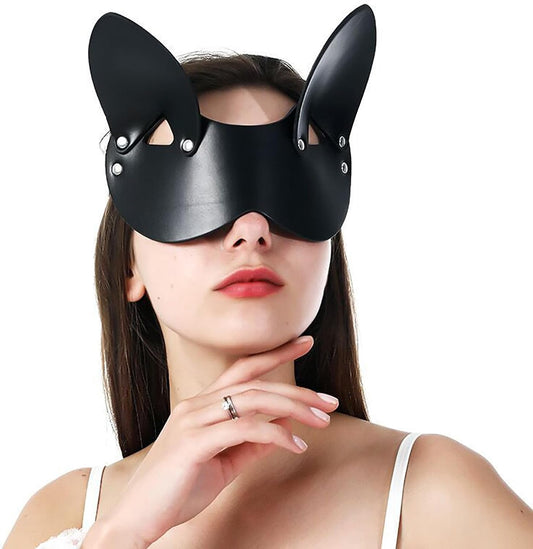 Women Leather Cat Mask Animal Half Face Mask for Cosplay Halloween Costume Mask