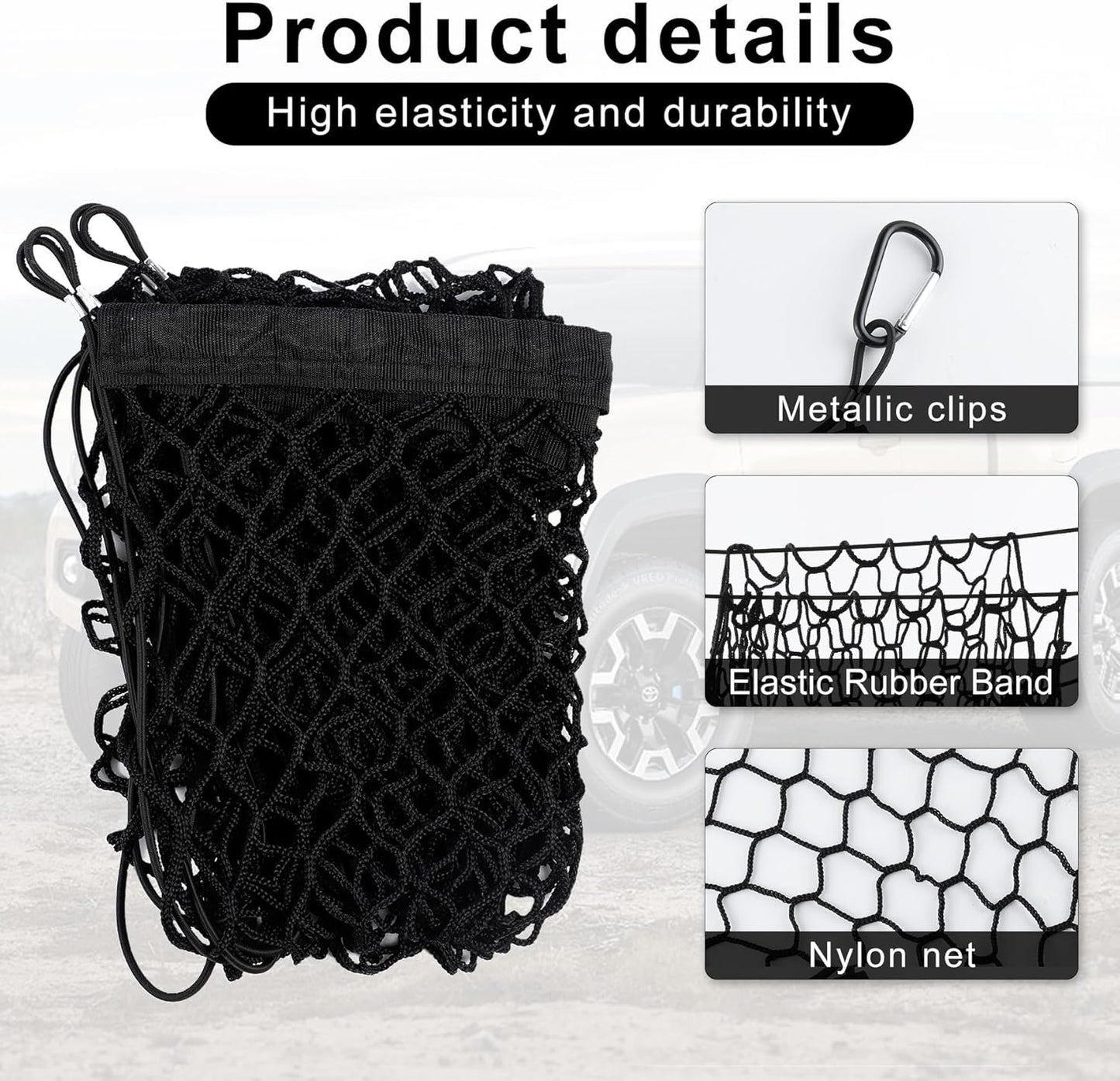 Truck Bed Cargo Net Stretchable, Adjustable Trunk Storage Net with Hook, Accessories for Pickup Bed Divider Organizer and Storage, Compatible with Chevy Silverado Ford F150 GMC (50"X 18")