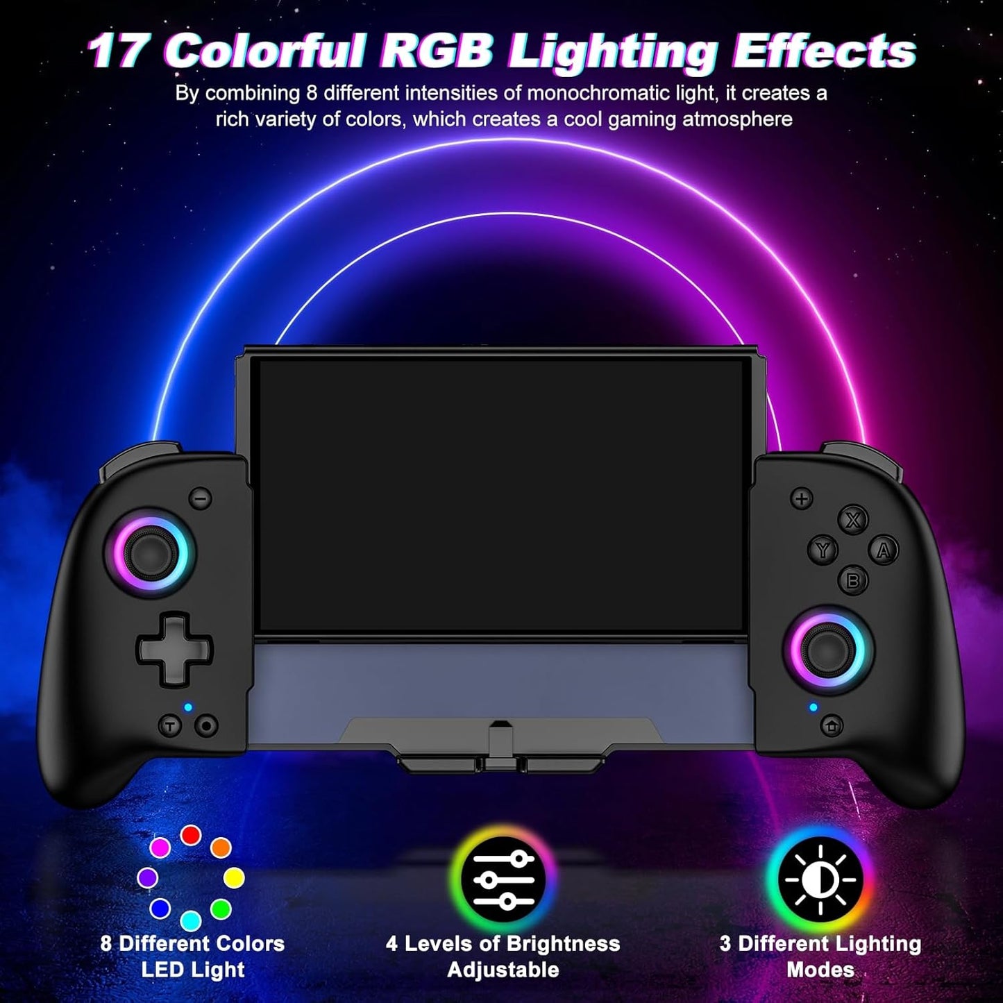 Switch Controllers for Nintendo Switch/Oled Controller, Switch Wireless Pro Controller One-Piece Joypad, Full-Size Ergonomic Handheld Mode Controller with Battery/Rgb/Turbo/Programming(Black)