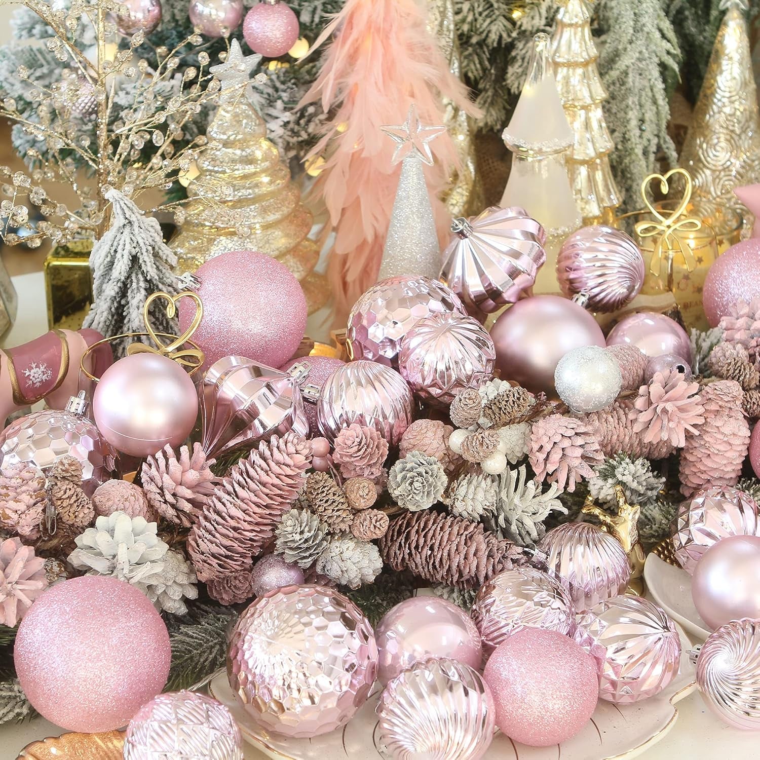 21-Pack Christmas Ball Ornaments with Strings, 80Mm/3.15-Inch Large Size Baubles, Shatterproof Plastic Christmas Bulbs, Hanging Decorations for Xmas Tree, Holiday, Wedding, Party, Pink