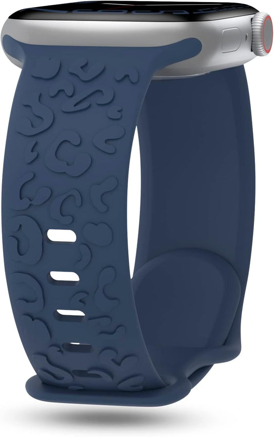 Leopard Engraved Band Compatible with Apple Watch Band 38Mm 40Mm 41Mm 42Mm 44Mm 45Mm 49Mm, Soft Silicone Strap Cheetah Pattern Wristband for Iwatch Ultra Series 8 7 SE 6 5 4 3 2 1 Women Men
