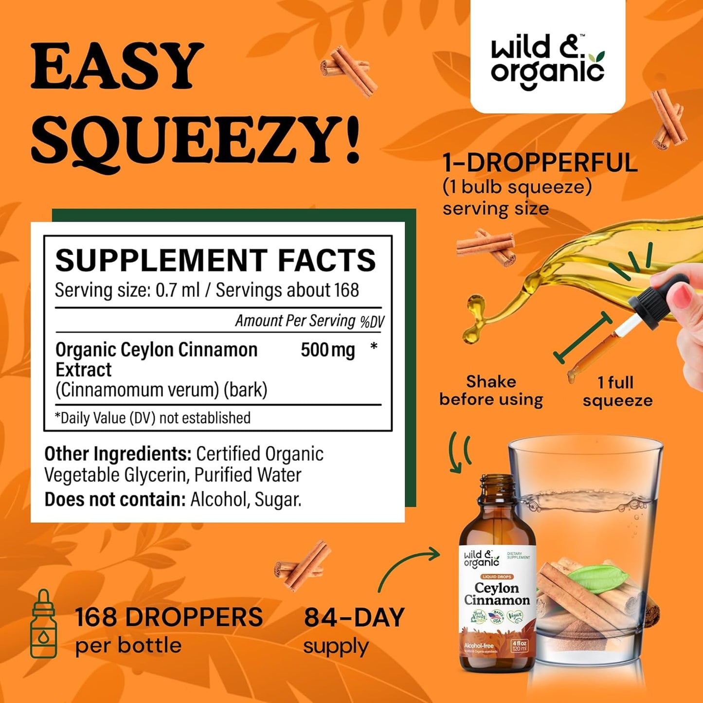 Ceylon Cinnamon Tincture 500 Mg - Liquid Cinnamon Supplements for Overall Support - Cinnamomum Verum Bark Extract - Vegan, Sugar & Alcohol-Free, Non-Gmo - 4 Fl Oz TLBH