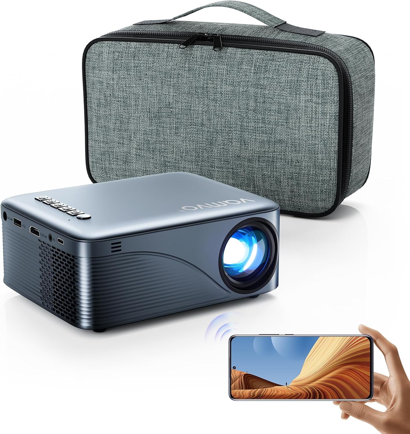Mini Projector,  Wifi Projector Portable Movie Projector, Outdoor Projector with Stylish Streamlined Design, Easy Connection to Smartphones and Tablets